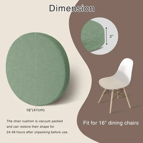 Vista 2 de OVOV Cojines redondos antideslizantes para sillas de comedor de 16 pulgadas Verde salvia