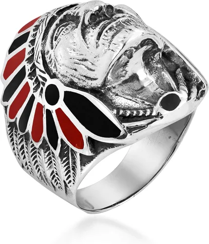 Vista 3 de AeraVida Anillo de plata de ley 925 con diseño de ónix negro y coral rojo reconstruido
