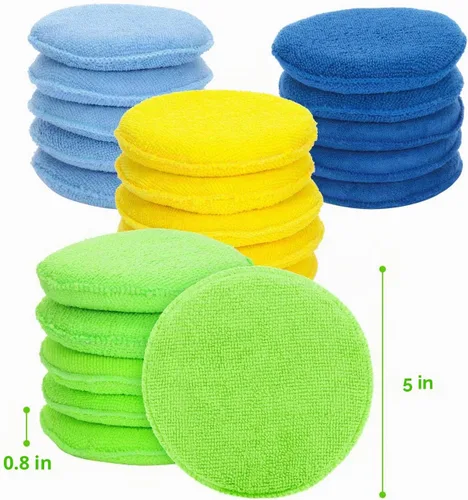 Vista 3 de 20 almohadillas aplicadoras de cera de microfibra para autos, almohadillas de espuma a granel de 5 pulgadas de diámetro, almohadillas redondas
