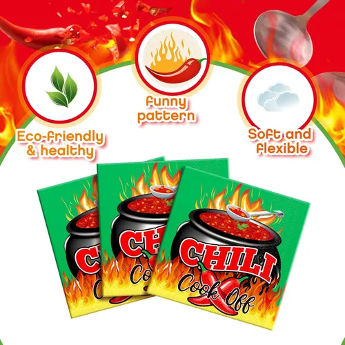 Vista 4 de Engrowtic 100 servilletas de papel desechables con chile para cocinar, decoración de Cinco de Mayo, suministros de cena de fiesta mexicana, 6.5 Verde