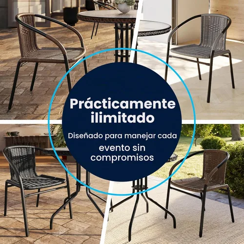 Vista 9 de Flash Furniture Lila Paquete de 2 Sillas Apilables de Ratán Beige para Restaurante Interior-Exterior