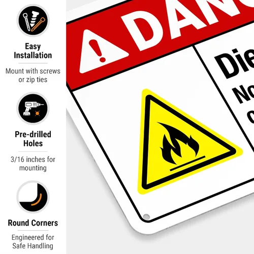 Vista 2 de Diesel Fuel No Smoking Or Open Flames in This Area Sign, ANSI Danger Sign, 10x7 Inches, Rust Free .040 Aluminum, Fade Resistant, Indoor/Outdoor Use