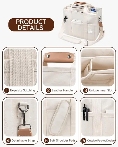 Vista 6 de Bolsa de lona con múltiples bolsillos para mujer, bolso cruzado de gran capacidad, bolso de hombro con compartimentos