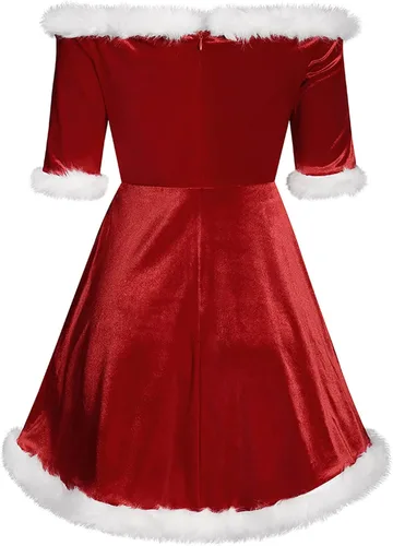 Vista 4 de Wrrkayly Disfraz de Papá Noel para mujer, vestido de terciopelo con capucha, vestido de Navidad, juego de rol, vestido de cosplay bodycon para fiesta