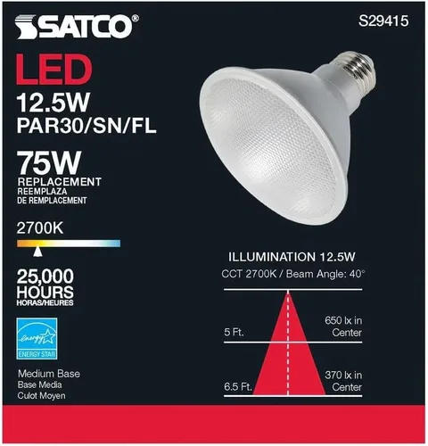 Vista 8 de Satco S29415 12.5 vatios; LED PAR30SN; 2700 K; 6 bombillas LED, cumple con California