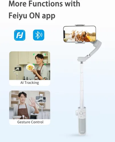 Vista 15 de FeiyuTech VB4 Kit de 3 ejes Smartphone Gimbal – Barra de extensión integrada de 8.5 pulgadas, seguimiento facial AI y luz de relleno, funda
