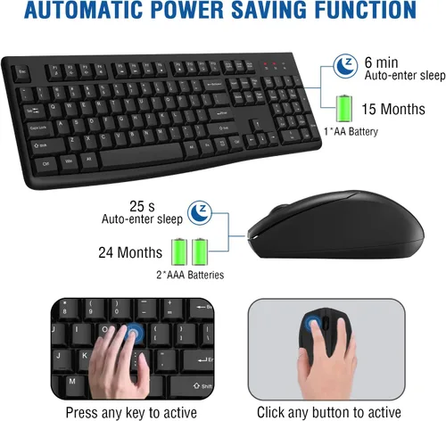 Vista 5 de EDJO - Combo de teclado y mouse inalámbricos, teclado inalámbrico USB de tamaño completo de 2.4 GHz y mouse óptico para Windows, Mac, laptop