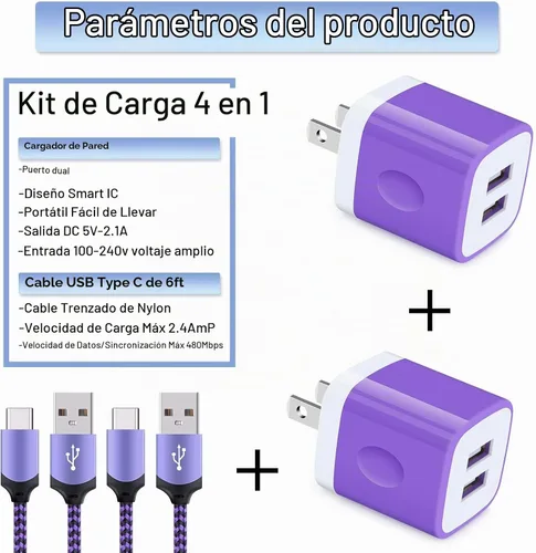 Vista 2 de Cargador de pared USB C rápido para Samsung Galaxy S26 FE Ultra S25 Ultra S24FE A17 Púrpura