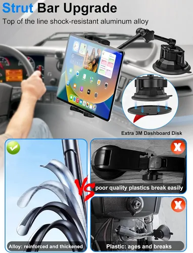 Vista 2 de Soporte para tablet para parabrisas de salpicadero de automóvil, [súper ventosa] para iPad soporte de automóvil, soporte de tableta resistente