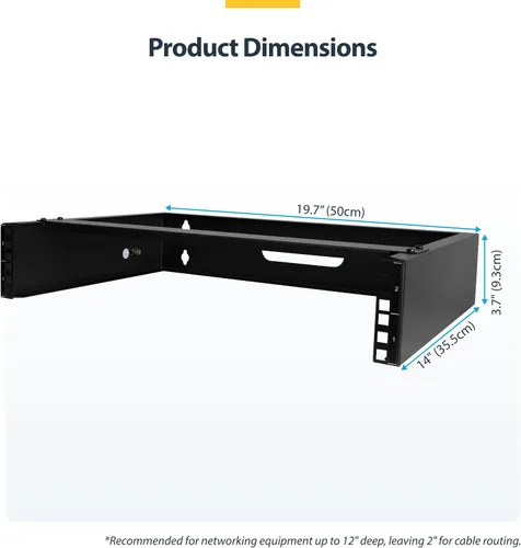 Vista 6 de StarTech.com 2U Estantería de Red de Montaje en Pared - 35,6 cm de Profundidad (Bajo Perfil) - Soporte de Panel de Conexiones de 48,3 cm