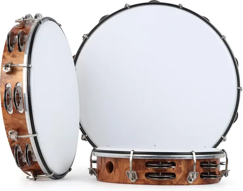 Vista 6 de MUSCELL Pandereta para adultos, pandereta de plástico de mano con tambor de doble fila de cascabeles metálicos, instrumento musical - 8 pulgadas