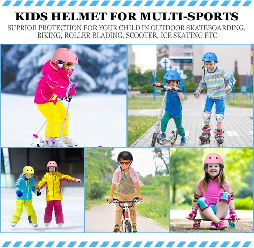 Vista 6 de Kingdder 8 Pcs Kids Bike Helmets Bulk CPSC Certified Toddler Skateboard Adjustable Kids Bike Helmet Ages 5-8 Years Old Boys Girls for Skateboard