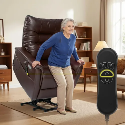 Vista 4 de EONIX Silla reclinable de pared con doble motor para ancianos, color marrón Marrón oscuro