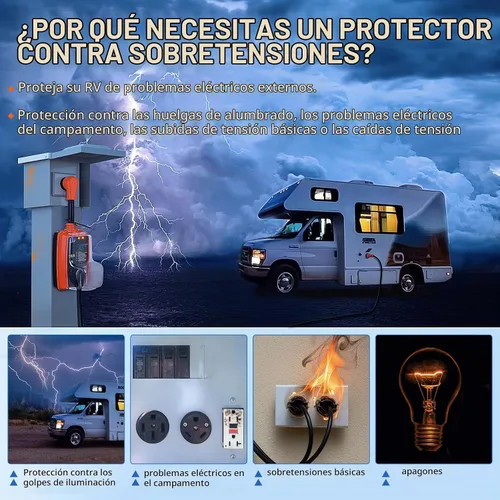 Vista 2 de Nilight Adaptador de corriente protector contra sobretensiones RV de 15 a 30 amperios, monitor de voltaje de 2100 julios, convertidor 5-15P a