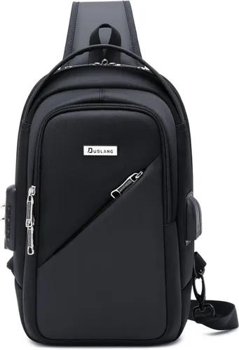 Vista 9 de DUSLANG Mochila de hombro para senderismo, bolsa cruzada para hombres, bolsas de pecho con puerto de cargador USB para campamento casual, ciclismo