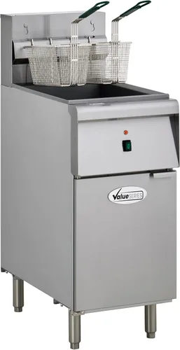 Vista 2 de Freidora de piso comercial eléctrica Value Series, freidora de acero inoxidable de 18 kg para restaurantes, 1 fase, 208V