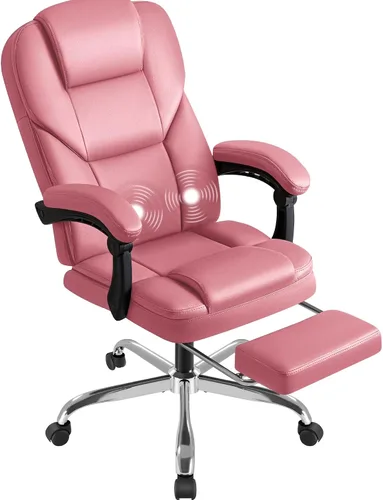 Vista 8 de Shahoo Silla de oficina ejecutiva con masaje, asientos ergonómicos reclinables de cuero con respaldo alto con reposapiés y soporte lumbar, grande