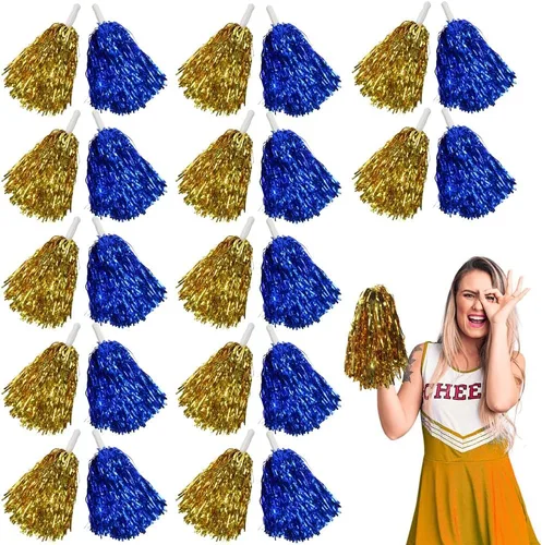 Vista 17 de Lovecheer 24 piezas Pompones de animadora metálicos con asa, pompones de animación para equipo deportivo, espíritu de equipo de animadoras