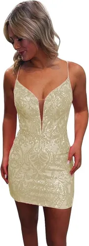 Vista 5 de Zoghoo Vestidos de fiesta de lentejuelas 2024 para adolescentes, vestido corto ajustado de graduación, tirantes delgados, vestido de cóctel brillante