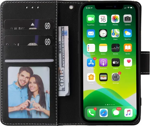 Vista 3 de Asuwish Funda compatible con iPhone 13 de 6.1 pulgadas y protector de pantalla de vidrio templado, tarjetero de cuero con función atril para iPhone