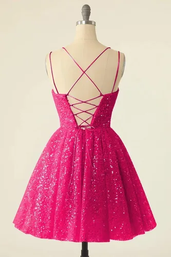 Vista 2 de Vestidos de fiesta de lentejuelas con tirantes delgados, brillantes, talla grande, vestidos cortos de graduación para mujer 2024