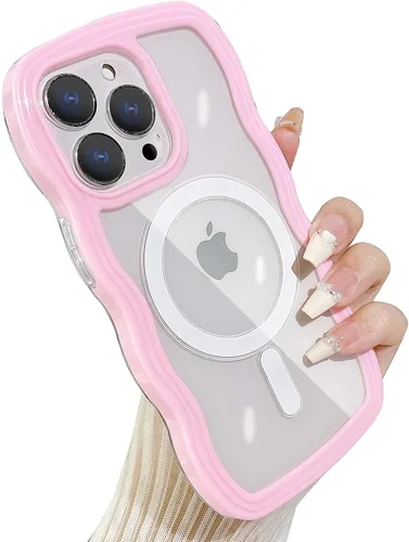 Vista 32 de Yeddabox Magsafe - Funda compatible con iPhone 13, diseño de ondas, lindo marco de colores de caramelo con ondas de agua, a prueba de golpes