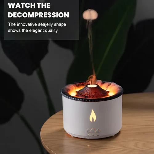 Vista 4 de Difusor de aroma de llama, 2 modos, humidificador portátil de aceite esencial con luz de llama, 2 temporizadores para aliviar el estrés, difusor