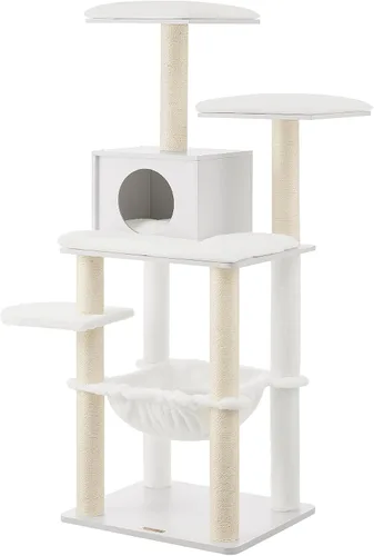 Vista 17 de Feandrea Árbol para gatos, torre moderna de 54.3 pulgadas para gatos de interior, condominio para gatos de varios niveles, felpa ultrasuave, postes