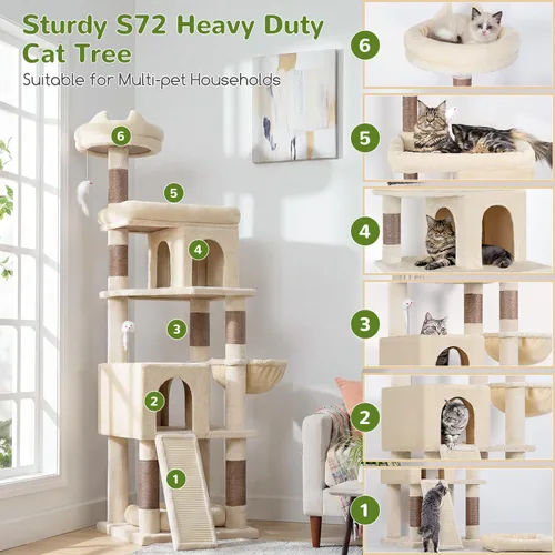 Vista 2 de Globlazer Árboles para Gatos de Servicio Pesado para Gatos Grandes, Árbol para Gatos Maine Coon Resistente de 72 pulgadas para Gatos Grandes de 20+