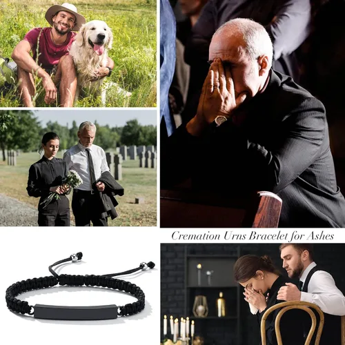 Vista 31 de Pulsera de urna personalizada para cenizas, recuerdos de joyería de cremación para mujeres y hombres, pulsera ajustable de cuerda tejida hecha a