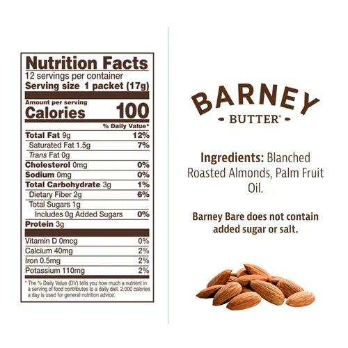 Vista 2 de Barney Butter Bare - Mantequilla de almendras suave, sin azúcar ni sal añadida, 0.6 onzas (paquete de 12)