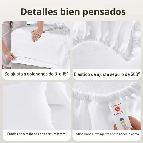 Vista 5 de California Design Den - Juego de sábanas de tamaño King dividido 100% algodón, 600 hilos, tejido satinado suave y transpirable, para cama ajustable