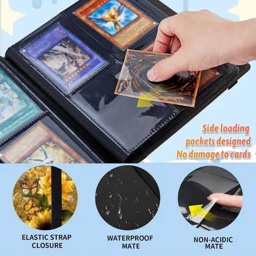 Vista 6 de Carpeta de tarjetas coleccionables de 4 bolsillos para 400 tarjetas, libro con banda elástica que se adapta a la mayoría de tarjetas de tamaño Flor