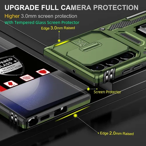 Vista 2 de Funda para Samsung Galaxy S23 Ultra con protector de pantalla, cubierta deslizante integrada para cámara + anillo de soporte de 360° para S23 Ultra