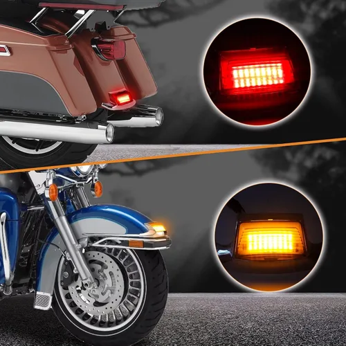 Vista 4 de NTHREEAUTO 2 luces LED para guardabarros delanteros y traseros, compatibles con Harley Road King Electra Glide Ultra Classic Heritage Softail