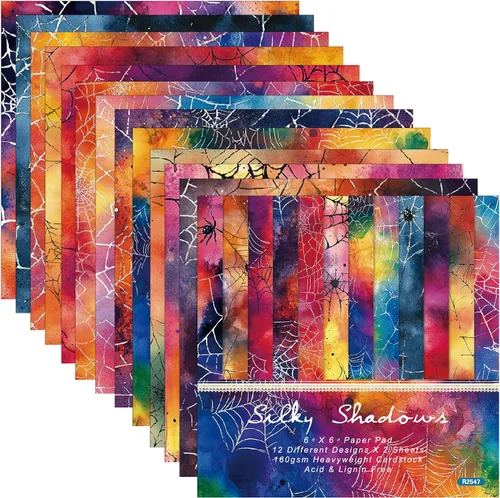 Vista 12 de Papel para álbum de recortes de Halloween, 24 hojas de 6 x 6 pulgadas, diseño de calabaza, araña, fantasma, murciélago, papel para hacer tarjetas