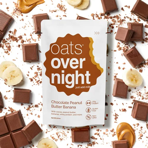 Vista 6 de Oats Overnight Chocolate Peanut Butter Banana - Avena durante la noche con 20 g de proteína, batido proteico de desayuno alto en fibra - Harina