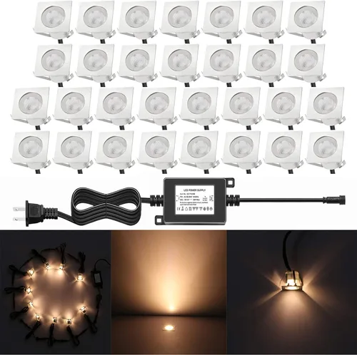 Vista 10 de Iluminación de cubierta de bajo voltaje, 20 piezas de 0.1 W ~ 0.3 W, kit de luces LED RGB multicolor de 1-3/5 pulgadas de acero inoxidable empotrado