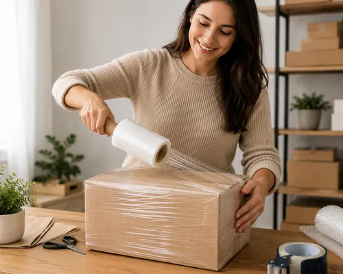Vista 2 de Berta Paquete de 1 rollo elástico de 5 pulgadas – 1000 pies, calibre 80, envoltura de plástico transparente, mango de núcleo extendido, resistencia