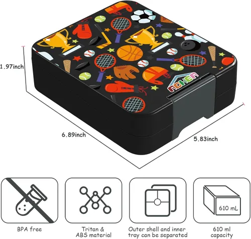 Vista 2 de AOHEA Lonchera Bento para niños, para la escuela, a prueba de fugas, caja Bento pequeña con 4 compartimentos para guardería, tamaño de porciones