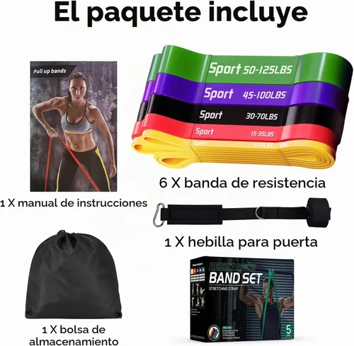 Vista 2 de Juego de bandas de resistencia con anclaje de puerta, bandas de asistencia para dominadas de múltiples niveles, bandas de ejercicio