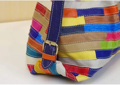 Vista 5 de Bolso Boston multicolor para mujer, de cuero genuino, colorido, grande, bolso de mano