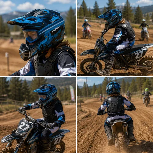 Vista 2 de Casco para niños y jóvenes para bicicleta de tierra, motocross, todoterreno, motocicleta, ATV, UTV, bicicleta de calle, Combo de guantes, gafas