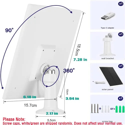 Vista 4 de Cargador de panel solar, panel solar de 6 W con puerto micro USB y USB-C, impermeable IP66, para cámara de alimentador de pájaros, timbre, cámara