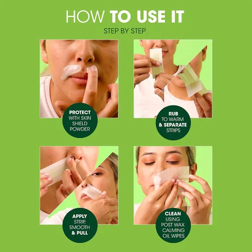 Vista 4 de Nad's Tiras de cera facial, depilación facial para mujeres, kit de depilación con 48 tiras de cera facial + 8 toallitas de aceite calmante + polvo