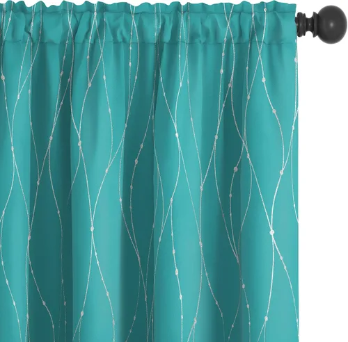 Vista 15 de Deconovo - Cortinas opacas con diseño de líneas onduladas y lunares, para dormitorio y sala de estar.