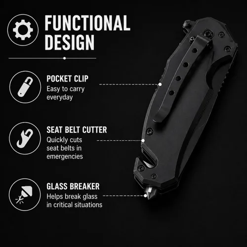 Vista 3 de GIFT INFINITY Navaja de bolsillo personalizada con grabado gratuito – Hoja de acero inoxidable media serrada, mango recubierto de titanio negro