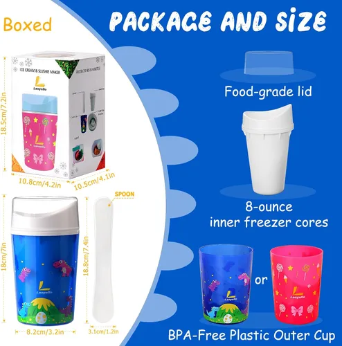Vista 6 de Slushie Taza mágica - Tazas de batido portátiles congeladas rápidas para hacer tú mismo helado casero con cuchara de tapa para niños, familia