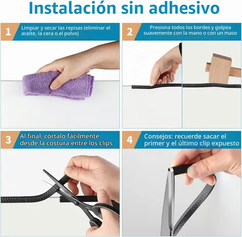 Vista 4 de Protector de borde de goma de 10 pies/3 m, protector de borde de puerta sin adhesivo, tira de sello de borde en forma de U con clips de metal
