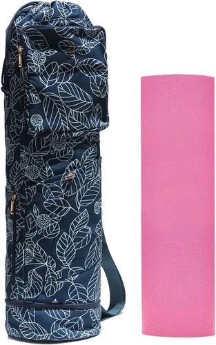 Vista 13 de ESVAN Bolsa para esterilla de yoga con múltiples bolsillos. Bolsa de transporte con cordón para esterilla de yoga, Pilates, ejercicio. Bolsa